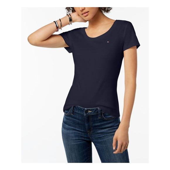 TOMMY HILFIGER Womens Navy Short Sleeve Scoop Neck T-Shirt L - Picture 1 of 1